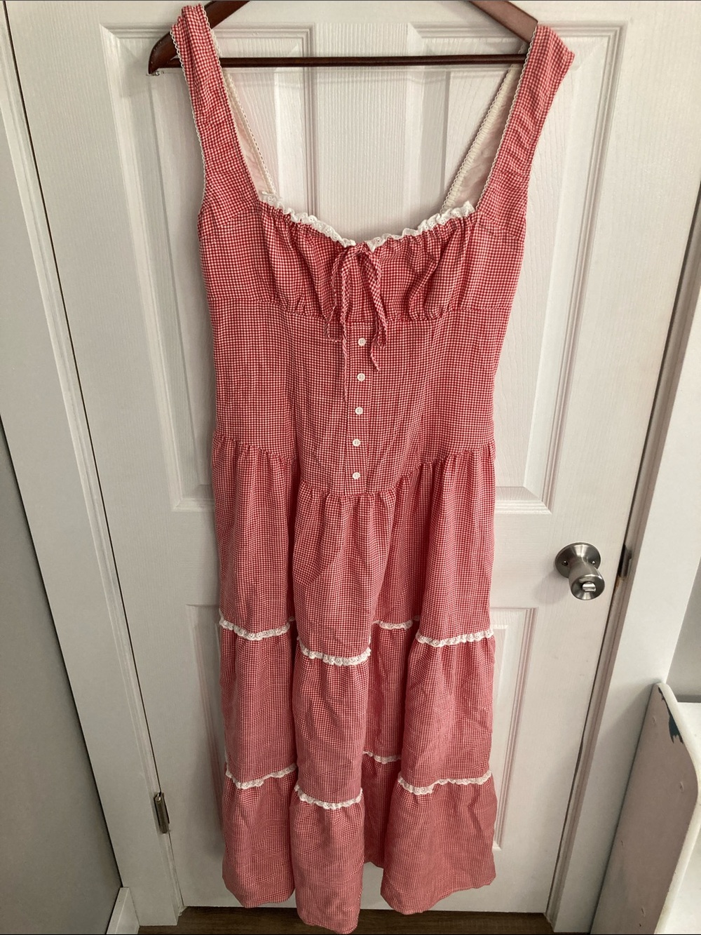 Cider Gingham Maxi Dress with Lace Trim